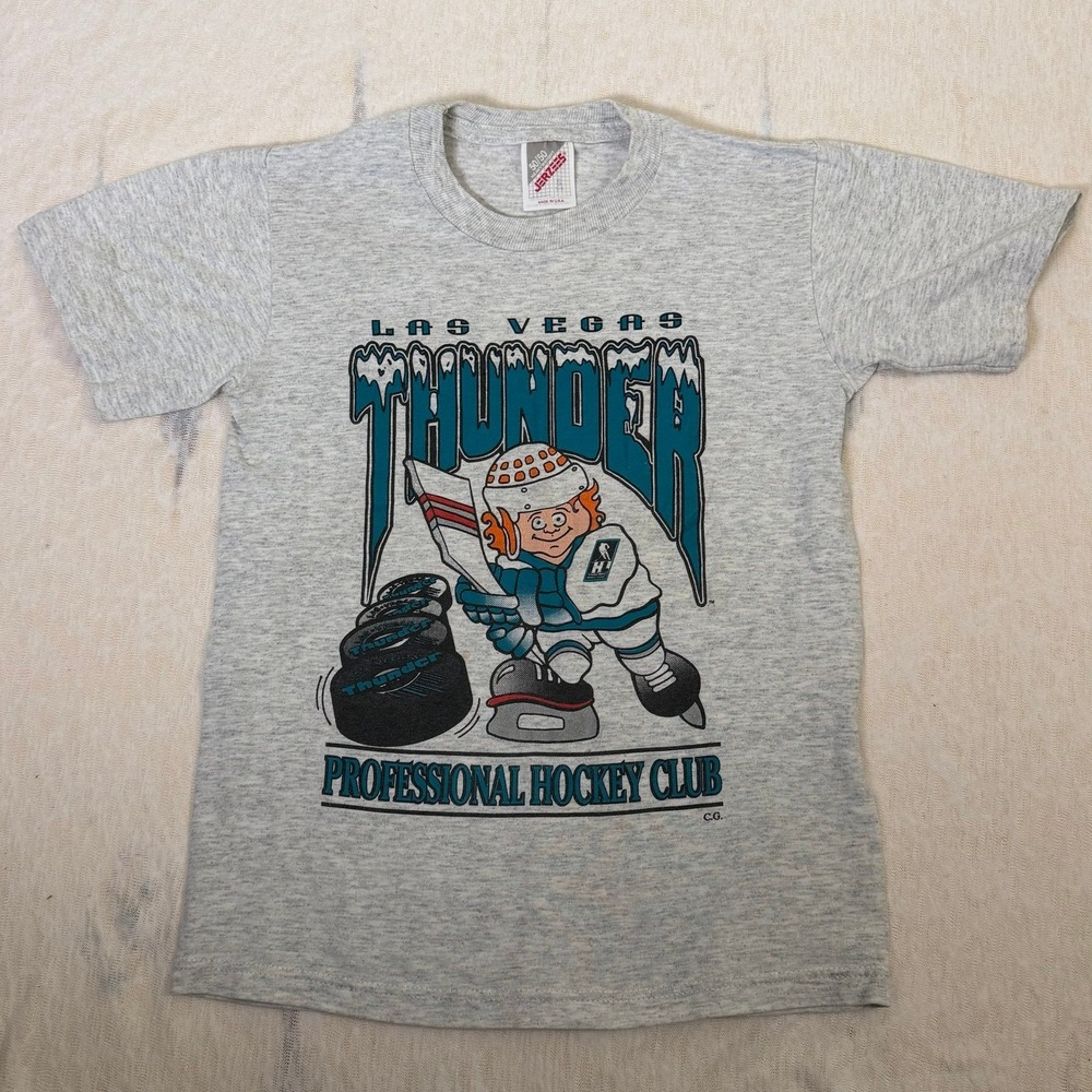 Vintage Las Vegas Thunder Hockey T Shirt Youth Small Made USA Jerzees 90s